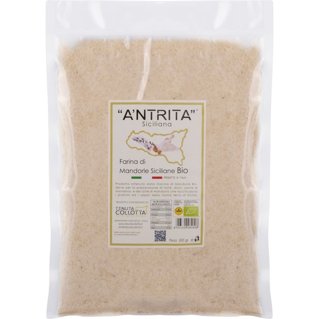 A'Ntrita® - Farina di Mandorle Bio 500 g - 100% Italiano - Prodotto in Sicilia