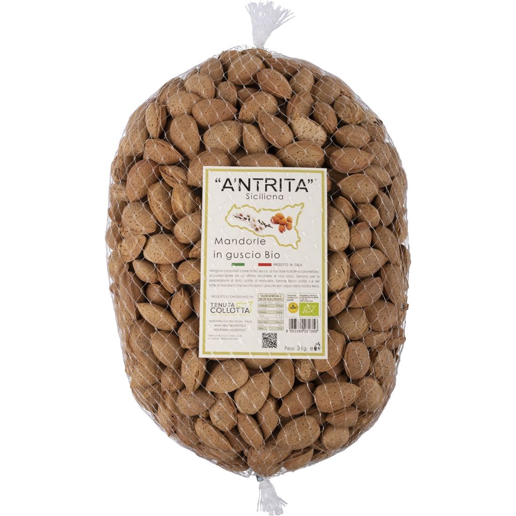 A'Ntrita® - Mandorle in Guscio Bio 3 Kg - 100% Italiano - Prodotto in Sicilia
