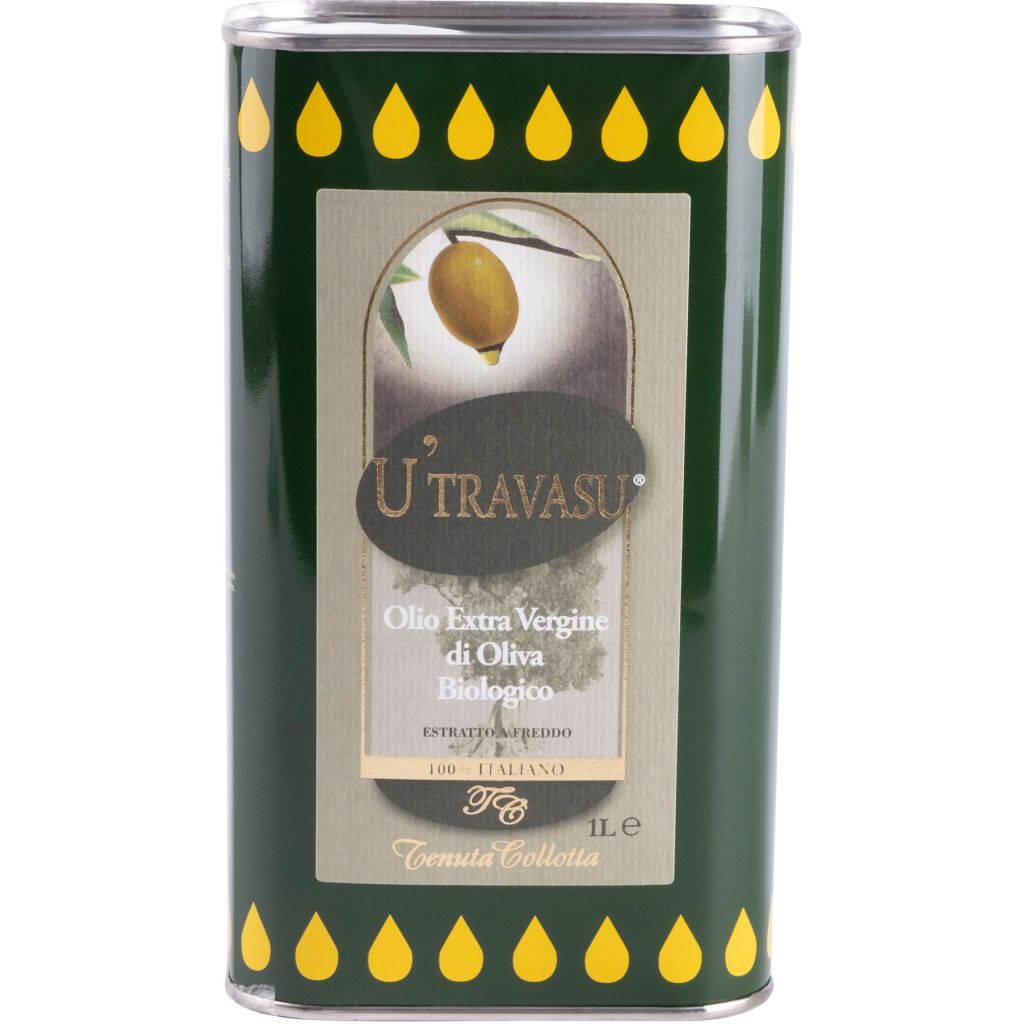U'Travasu® - Olio extravergine di oliva Biologico latta 1 litro - 100% italiano - Prodotto in Sicilia