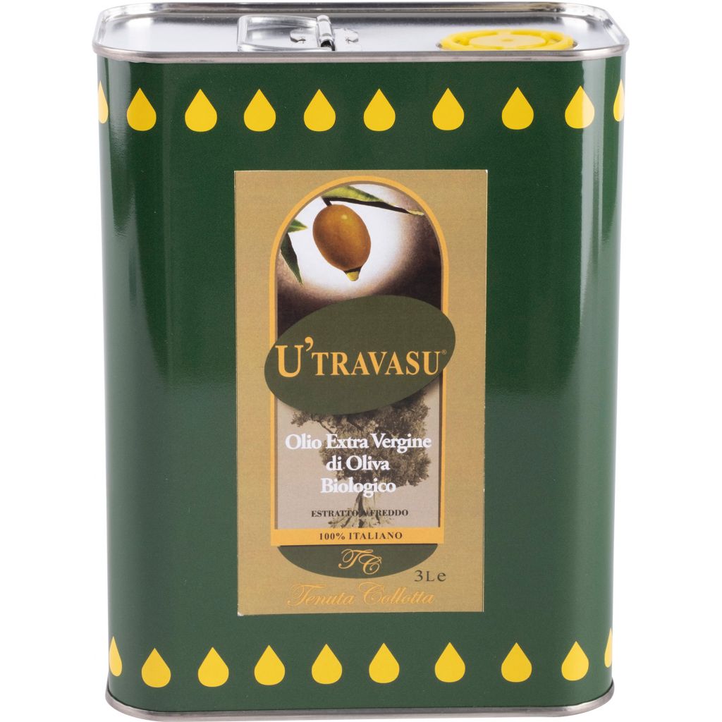 U'Travasu® - Olio extravergine di oliva Biologico latta 3 litri - 100% italiano - Prodotto in Sicilia