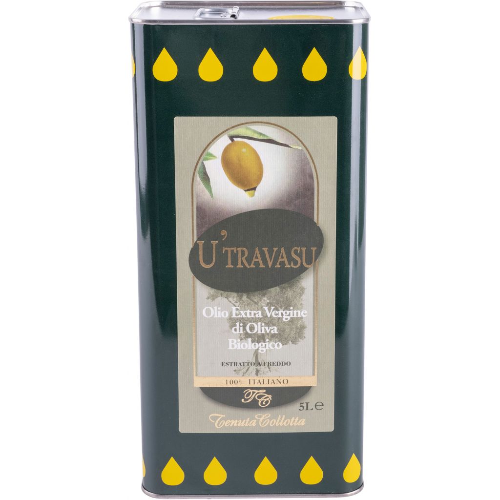 U'Travasu® - Olio extravergine di oliva Biologico latta 5 litri - 100% italiano - Prodotto in Sicilia