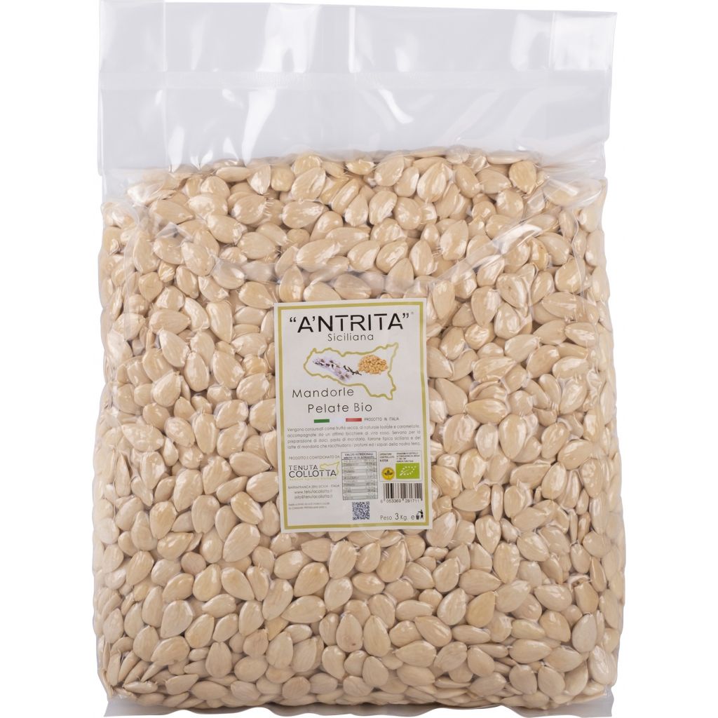 A'Ntrita® - Mandorle Pelate Bio 3 Kg - 100% Italiano - Prodotto in Sicilia