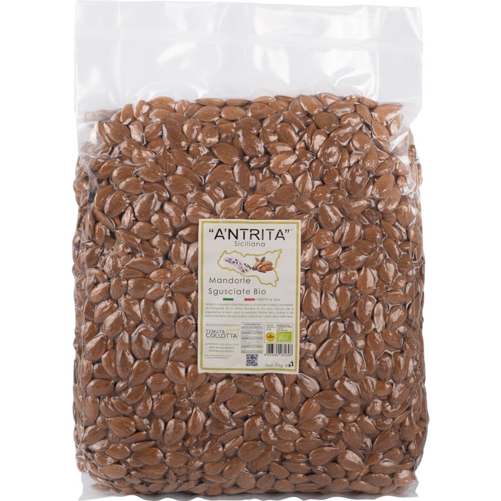 A'Ntrita® - Mandorle Sgusciate Bio 3 Kg - 100% Italiano - Prodotto in Sicilia