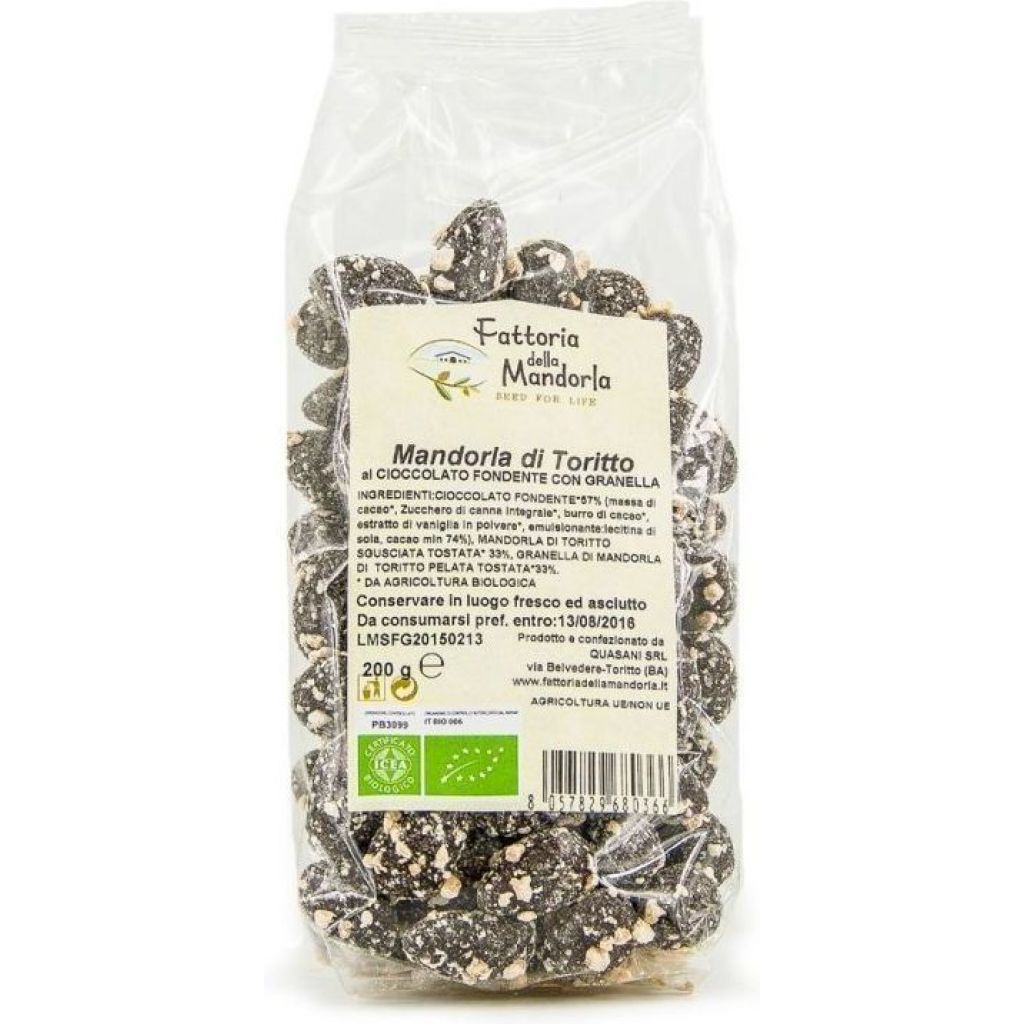 MANDORLA AL CIOCCOLATO FONDENTE CON GRANELLA  TOSTATA - scatola 200g