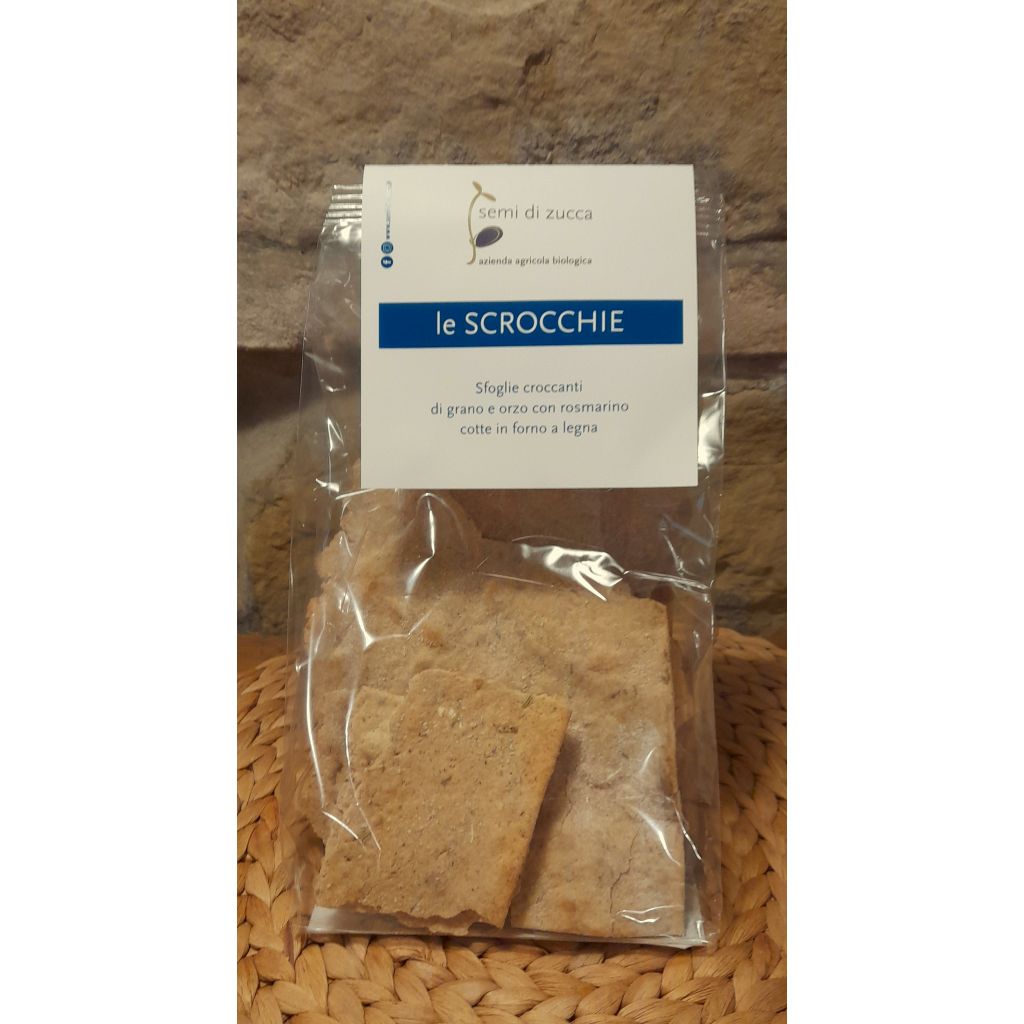 SCROCCHIE: Crackers al rosmarino con farina grano tenero e orzo, 200gr