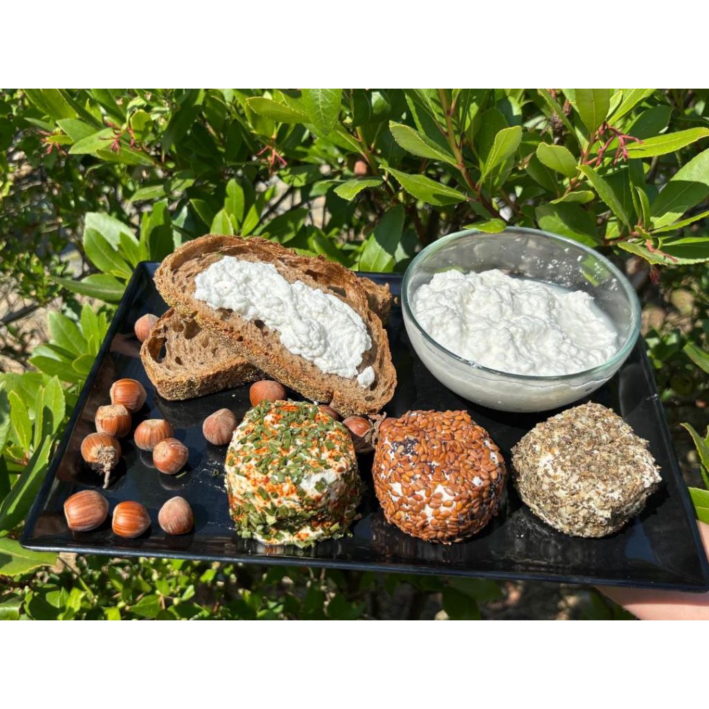 CAPRINO AROMATIZZATO ERBA CIPOLLINA+PEPERONCINO; BASILICO+AGLIO.