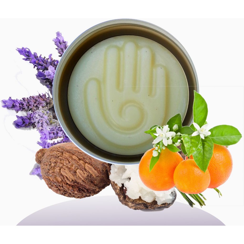 SOLID HAND CREAM IN JAR WITH SHEA BUTTER LAVENDER AND ORANGE