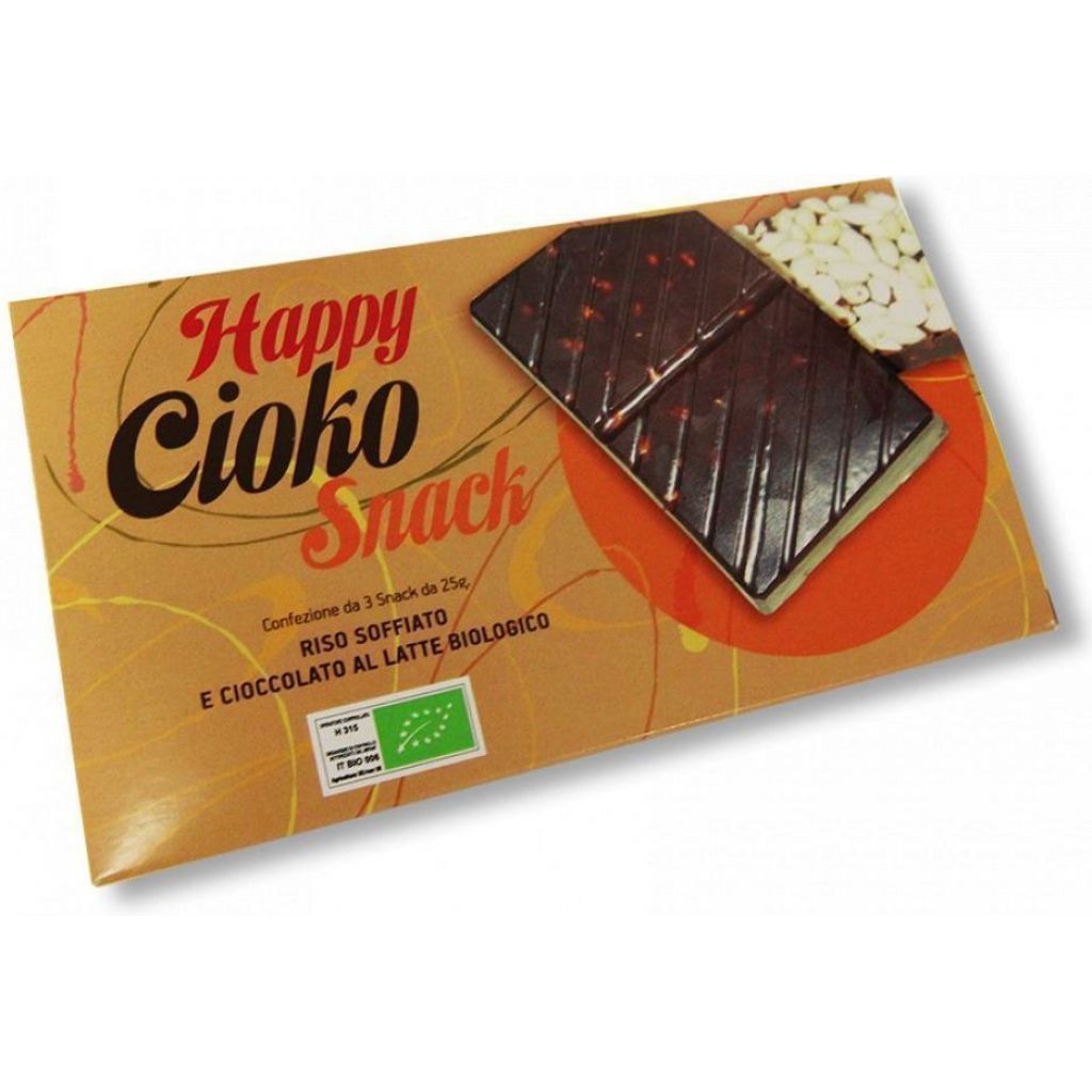 Happy Cioko Snack - Riso soffiato e Cioccolato al latte BIO - Confezione da 3