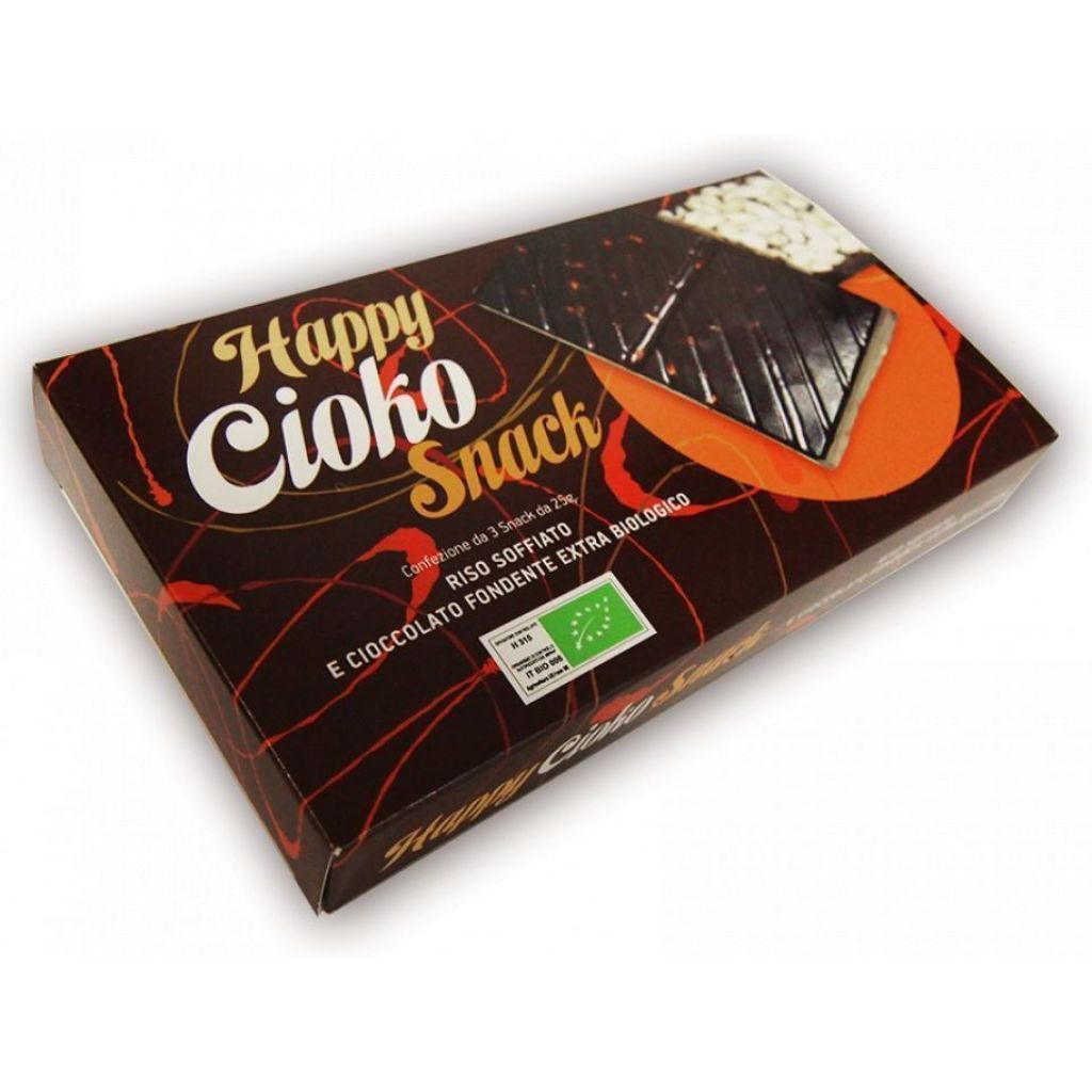 Happy Cioko Snack - Riso soffiato e Cioccolato fondente extra BIO - confezione da 3