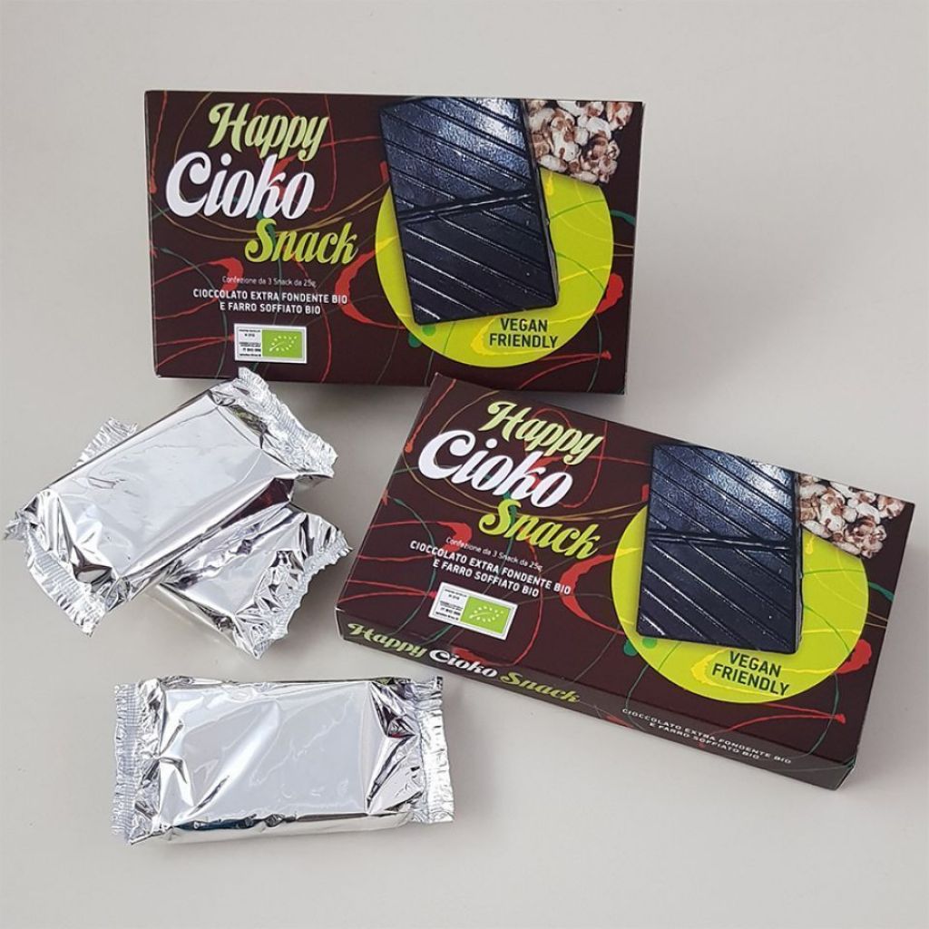 Happy Cioko Snack - Farro soffiato e Cioccolato fondente extra BIO - confezione da 3