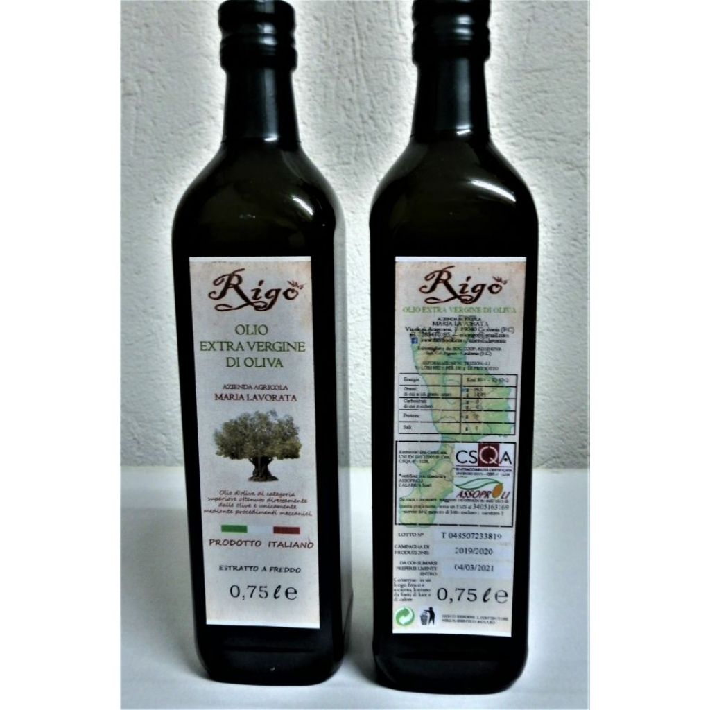 Bottiglia da 0,75 lt di Olio Extravergine di oliva Rigò