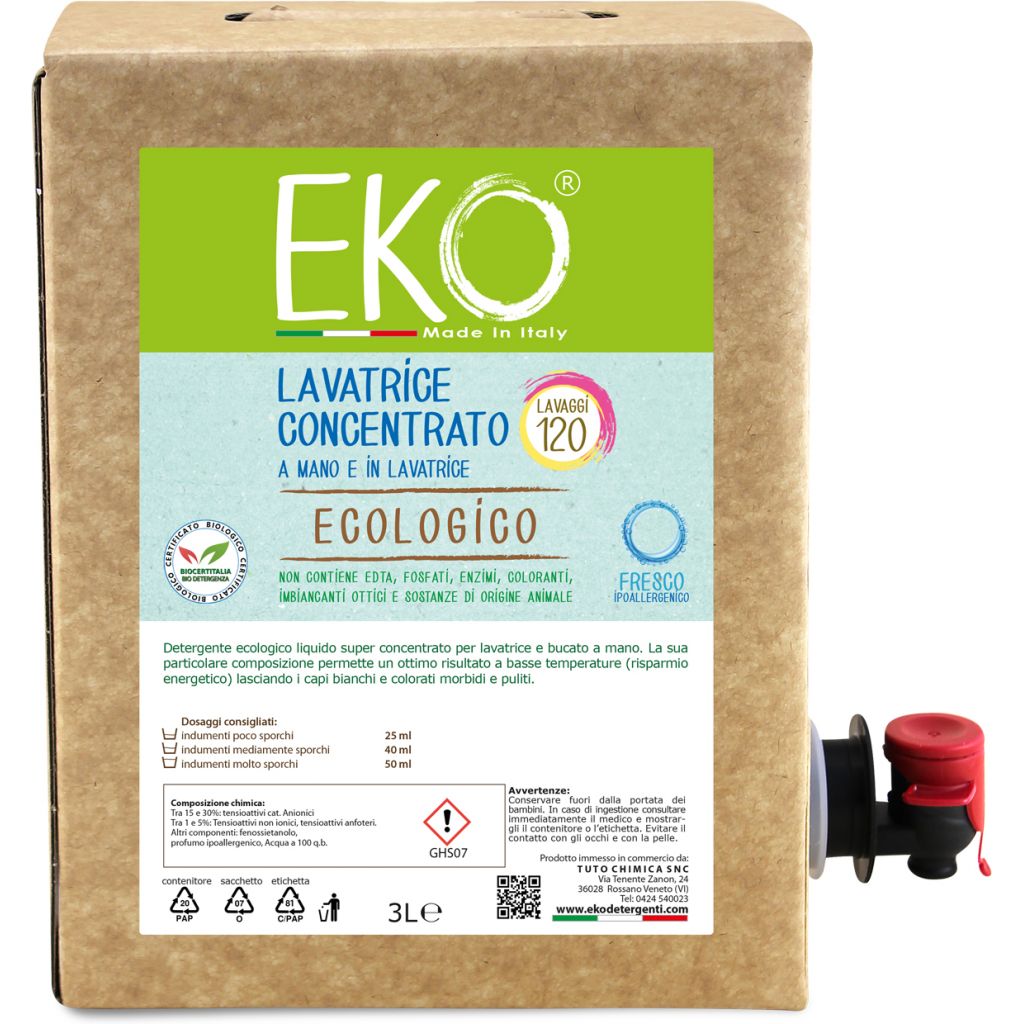 Eko detersivo ecologico lavatrice e bucato a mano Fresco Bag in box 3L