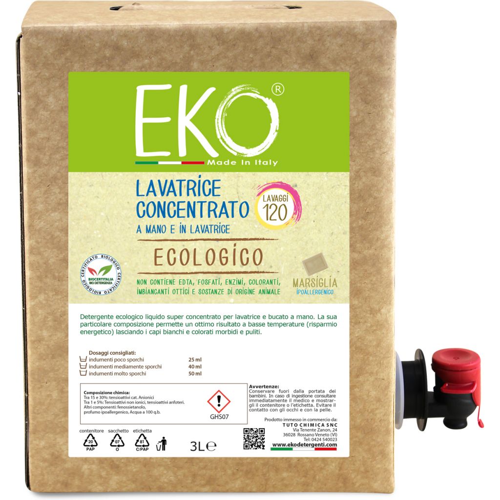 Eko detersivo ecologico lavatrice e bucato a mano Marsiglia Bag in box 3L