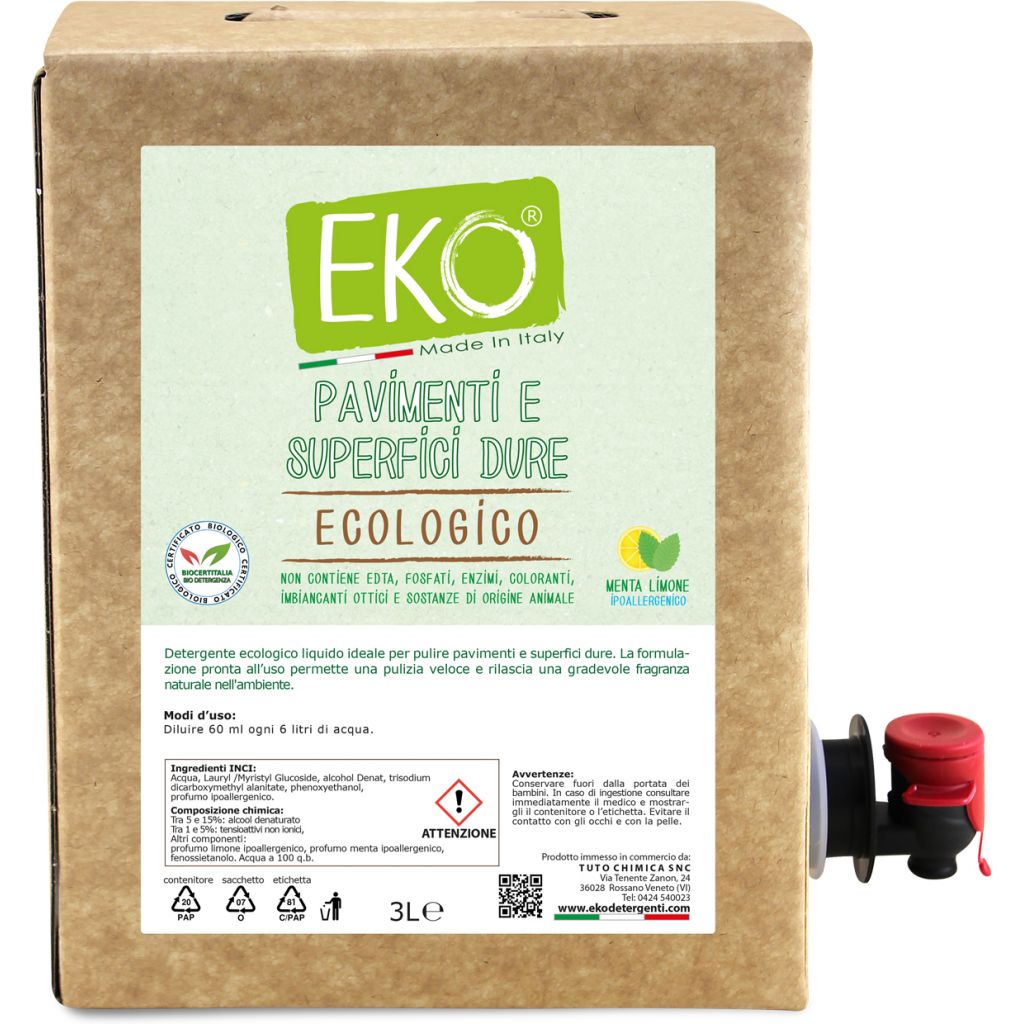 Eko detergente pavimenti e superfici dure ecologico Menta Limone Bag in box 3L