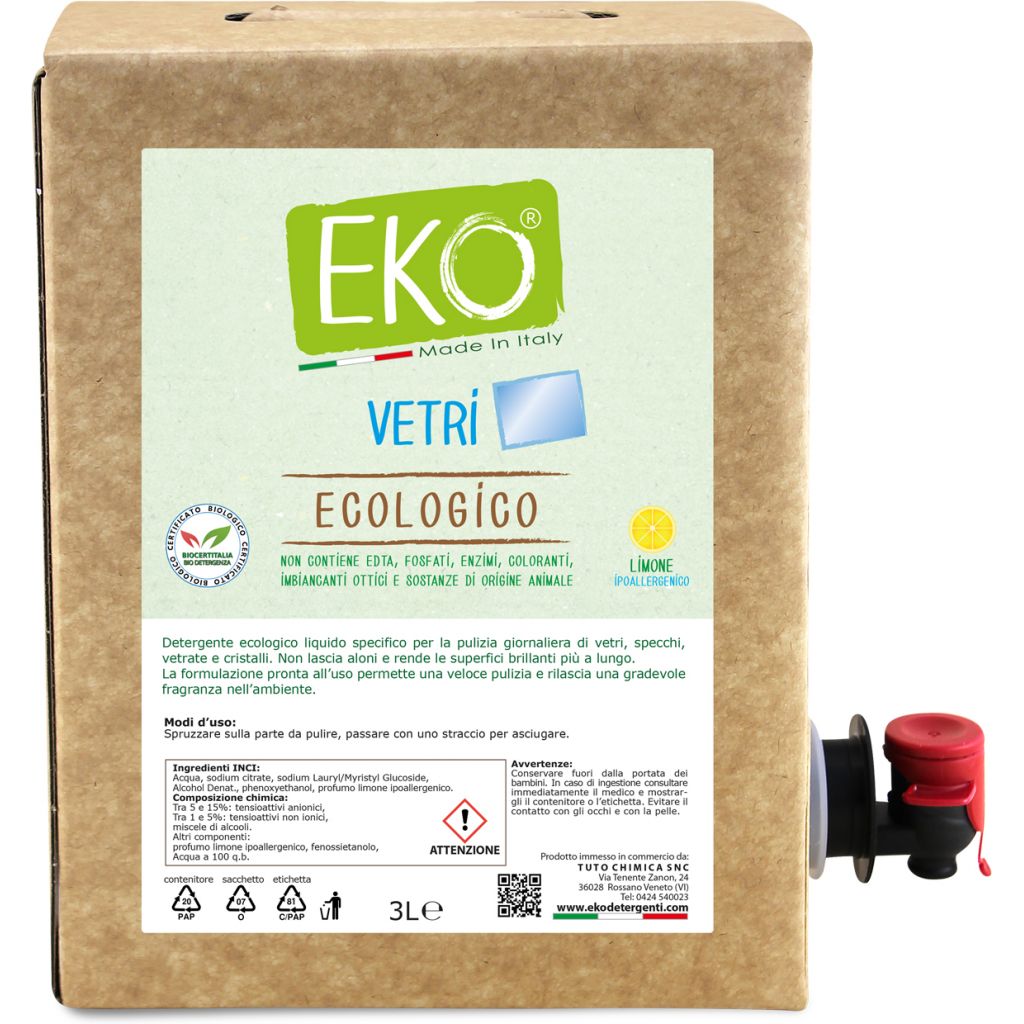 Eko detergente vetri ecologico Limone Bag in box 3L