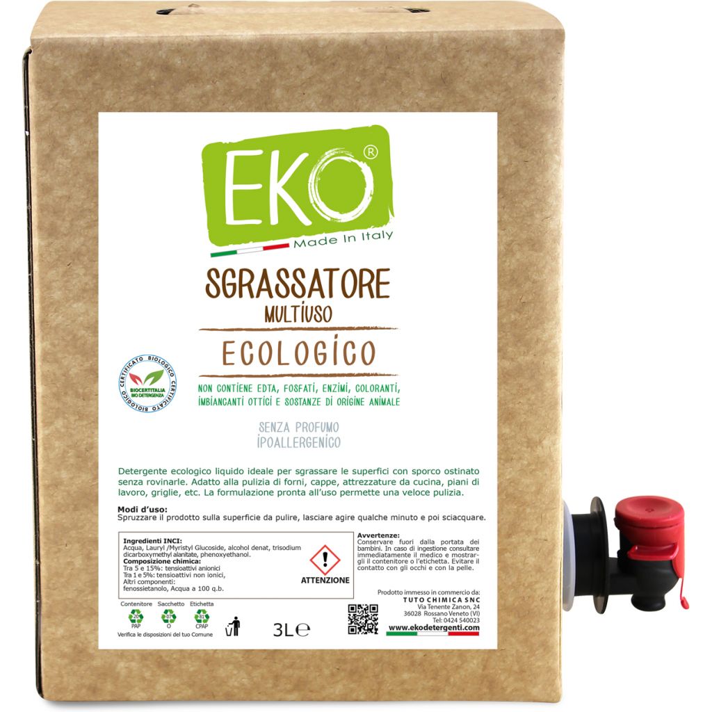 Eko sgrassatore multiuso ecologico SENZA PROFUMO Bag in box 3L