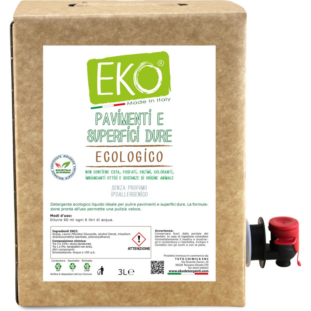 Eko detergente pavimenti e superfici dure ecologico SENZA PROFUMO Bag in box 3L