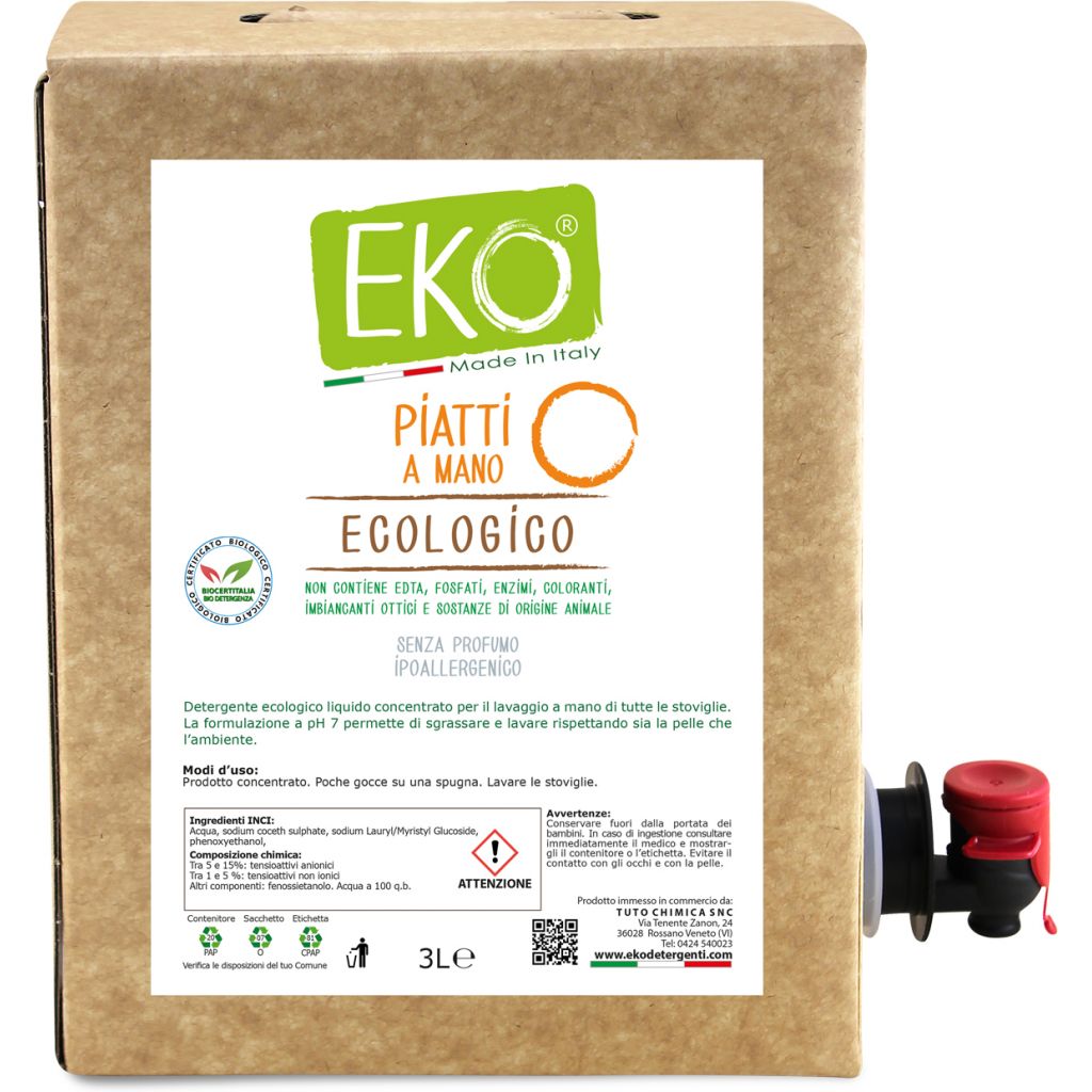 Eko detersivo piatti ecologico - SENZA PROFUMO Bag in box 3L