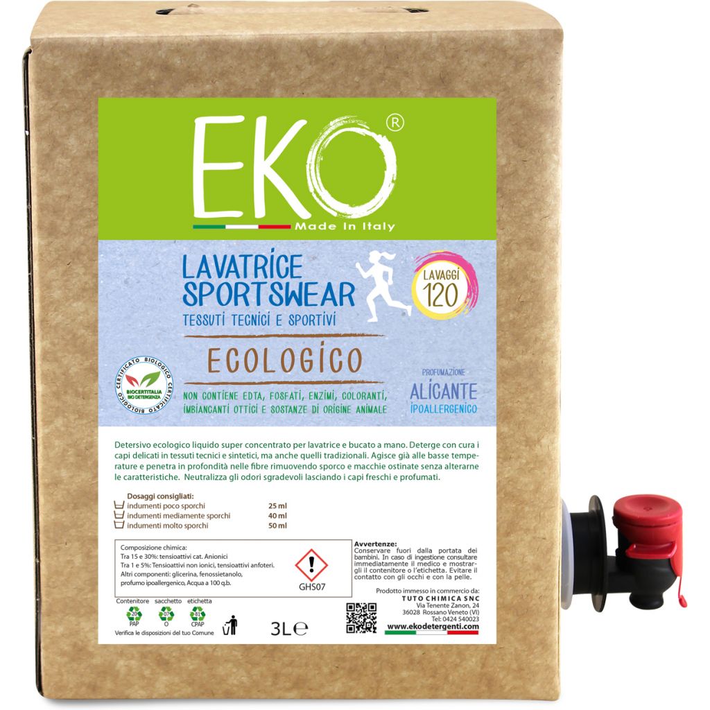 EKO Sportswear Detersivo ecologico liquido capi sportivi Bag in Box 3L