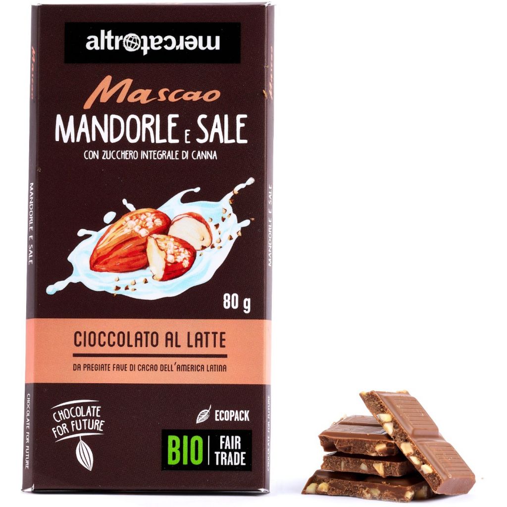 Cioccolato Mascao al latte con mandorle e sale - bio - 80g