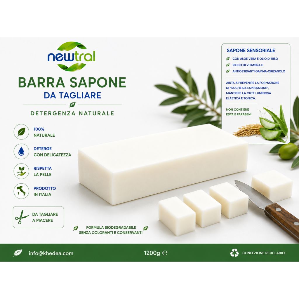 NEWTRAL BARRA SAPONE PERSONALE vegetale DA TAGLIARE A PIACERE 1.2KG.