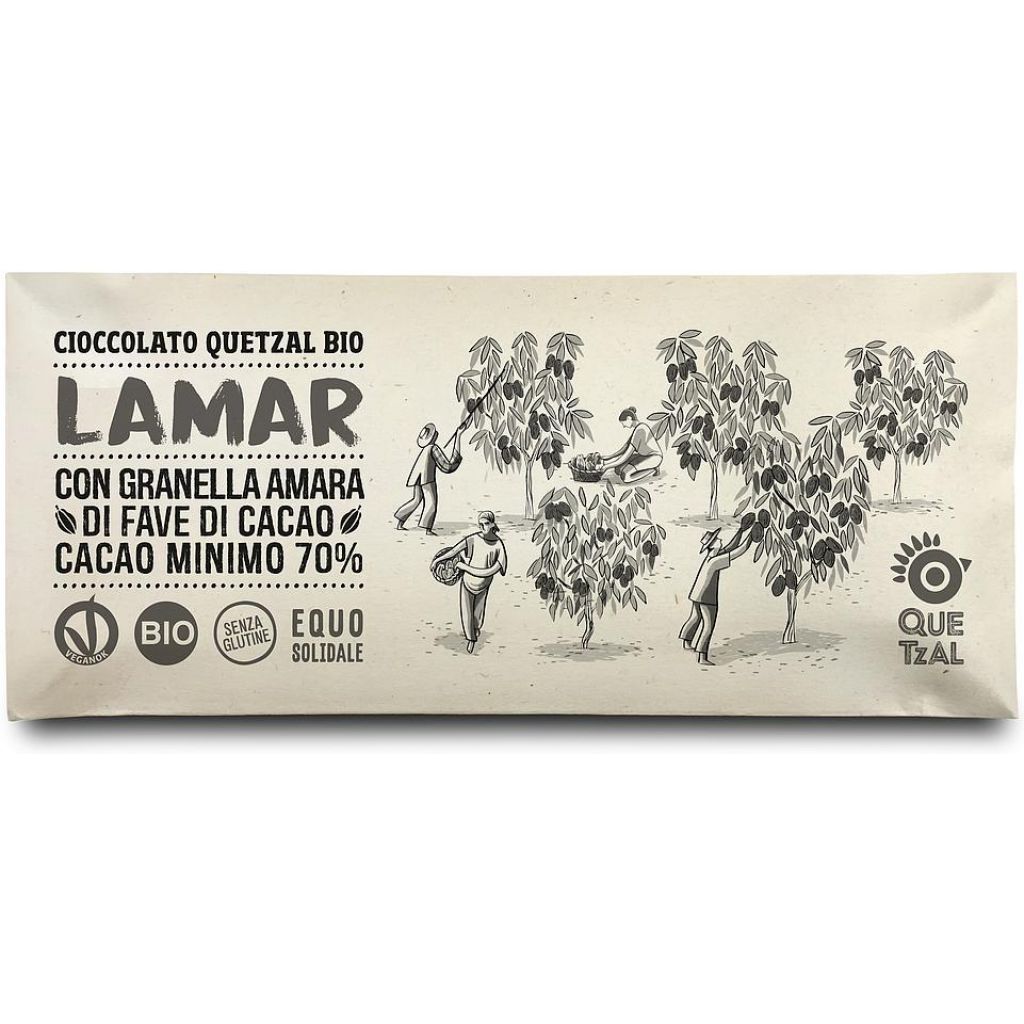 LAMAR - Cioccolata con zucchero integrale e granella fave di cacao 70% cacao BIO - 60 g